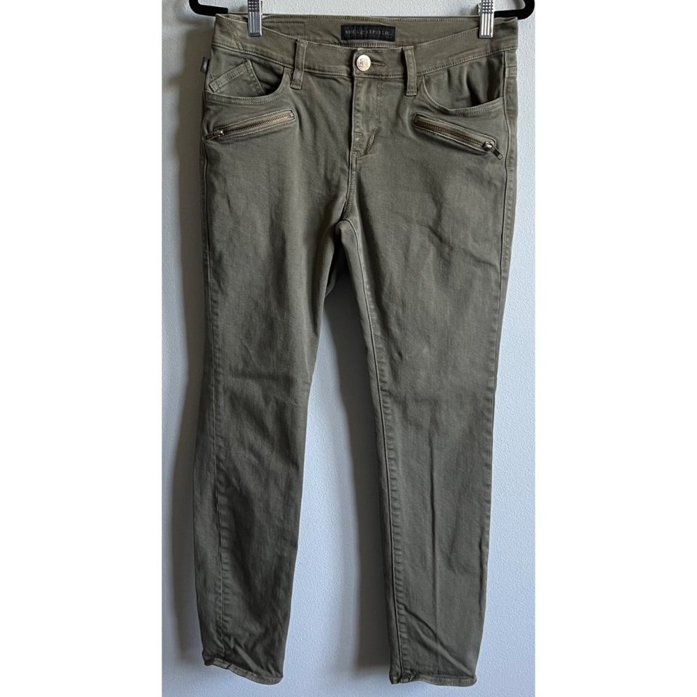 Rock & Republic Kashmiere Moto Skinny Jeans Army Green Womens 10